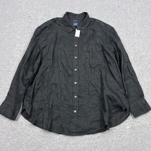 NEW GAP 100% Linen Shirt Women's Large Black Woven Button Up Long Sleeve Top NWT